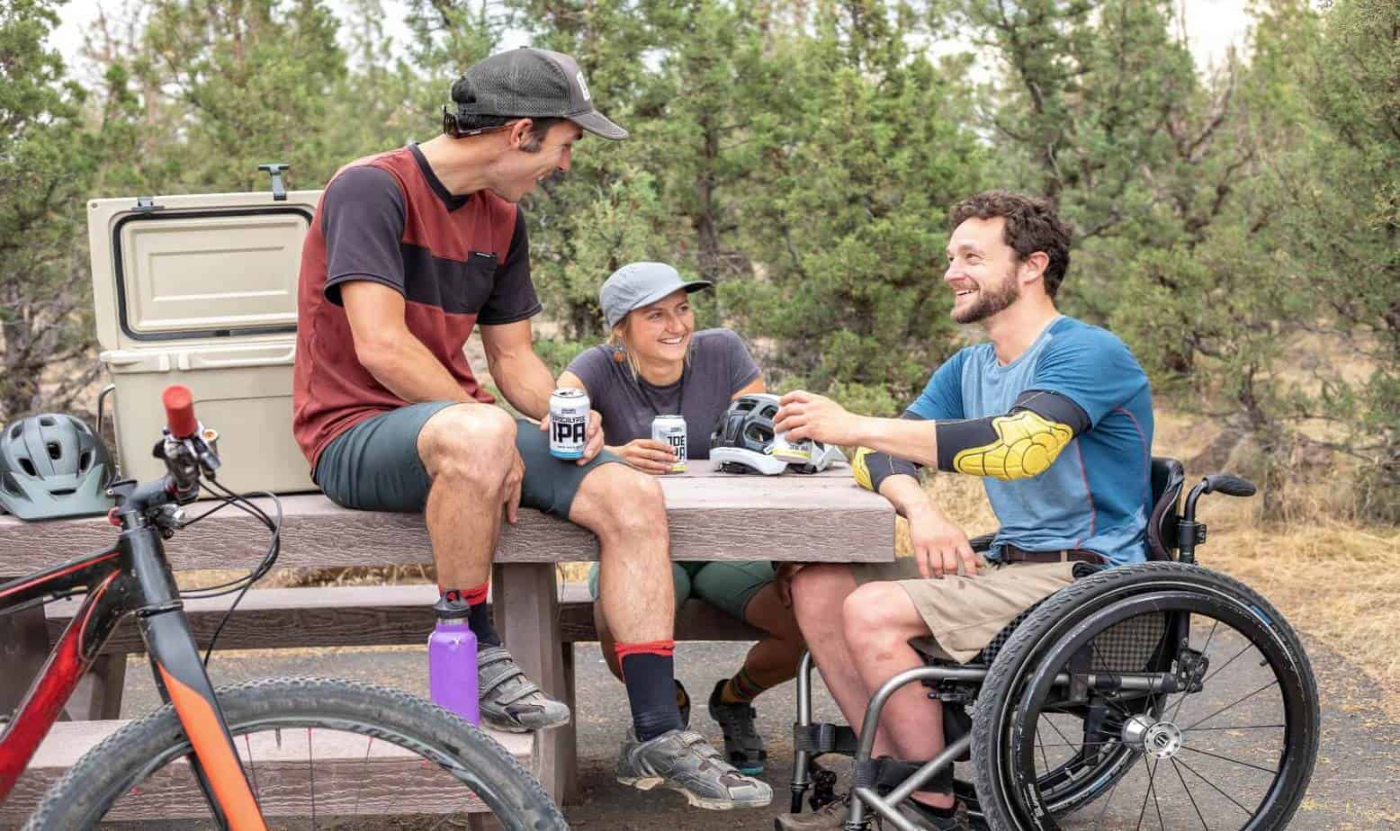 group of men with one boy using a wheelchair while having vacation