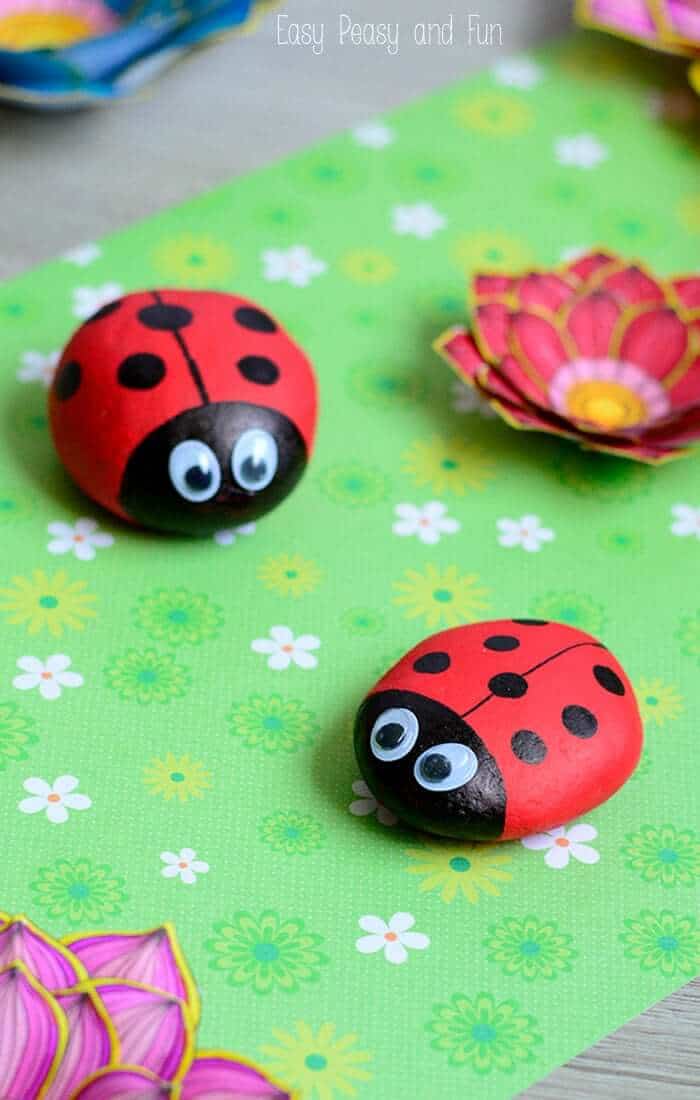 rocks painted as lady bugs