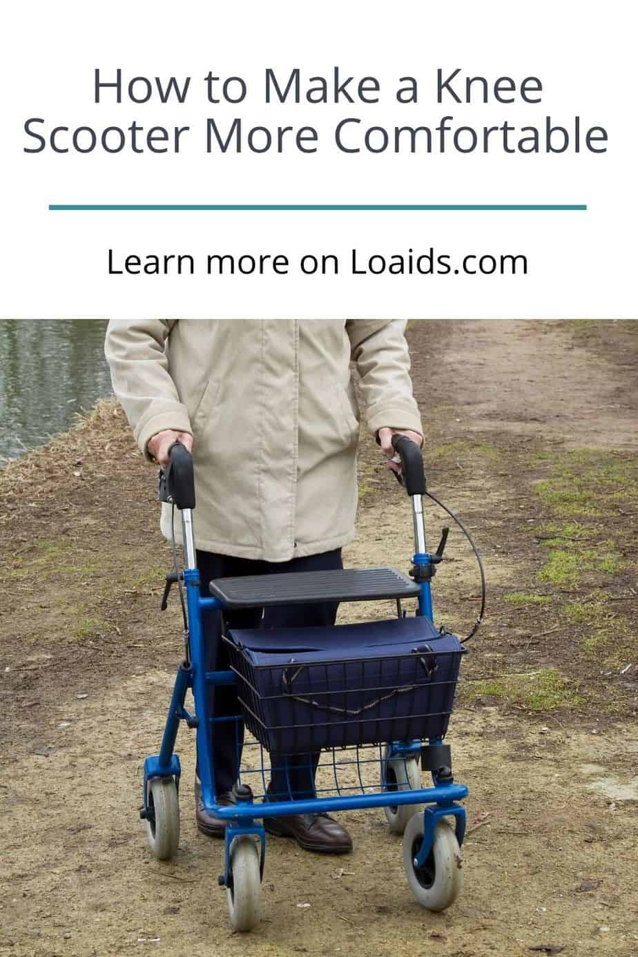 senior woman using knee walker to walk around