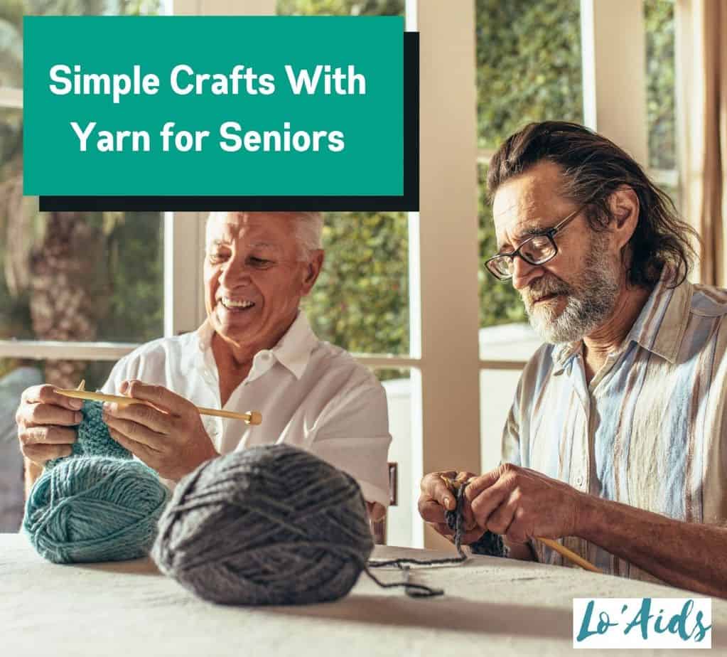 two men making crafts with yarn for senior