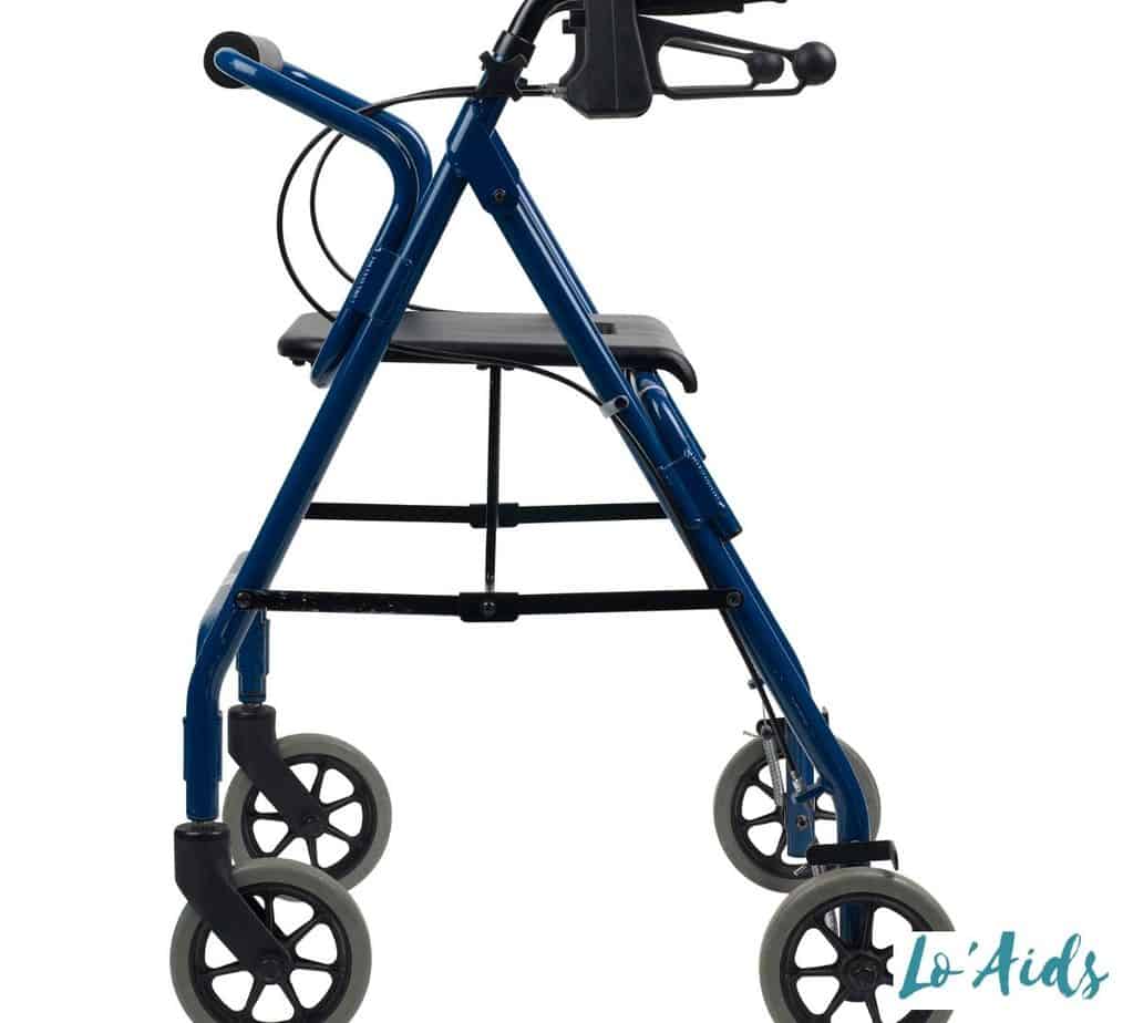 A blue standard walker