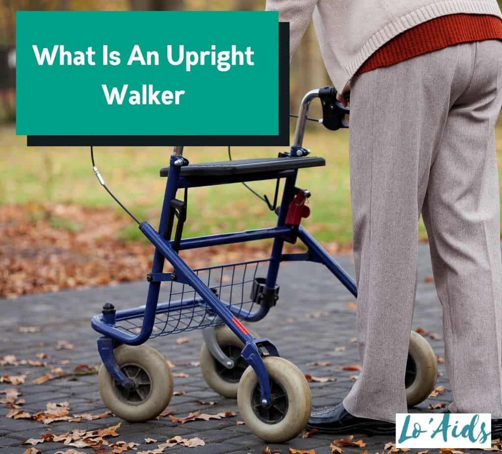 A person walking with a blue upright walker
