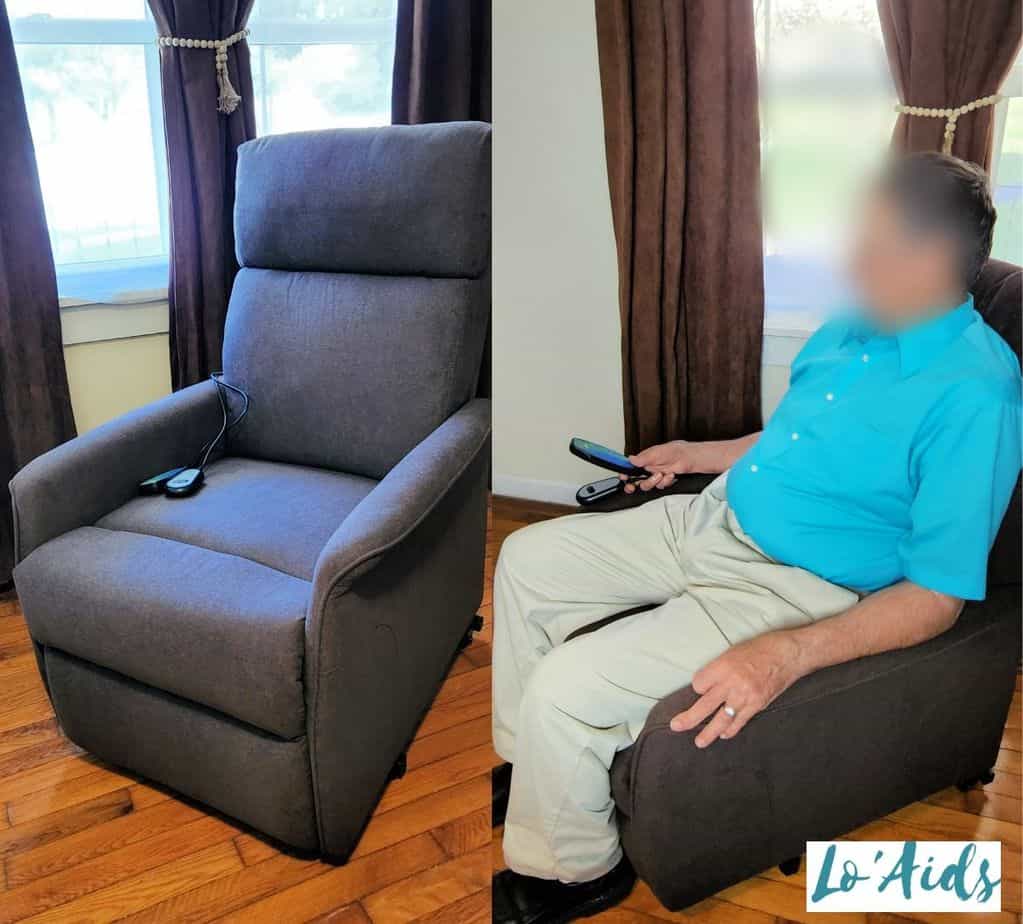 man trying Vive Health Lift Chair Recliner