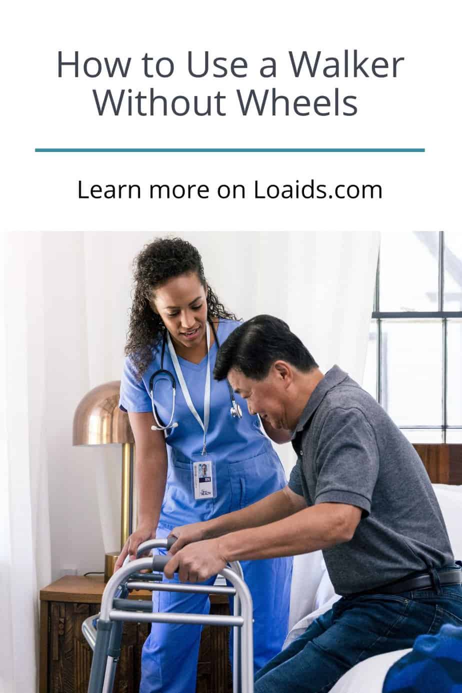 nurse assisting the patient to stand with a walker