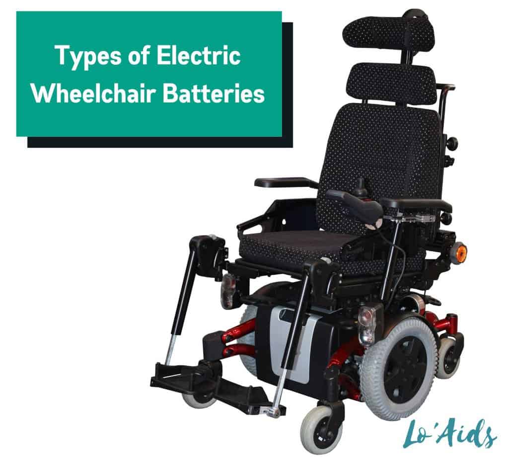 Electric Wheelchair beside Types of Electric Wheelchair Batteries sign