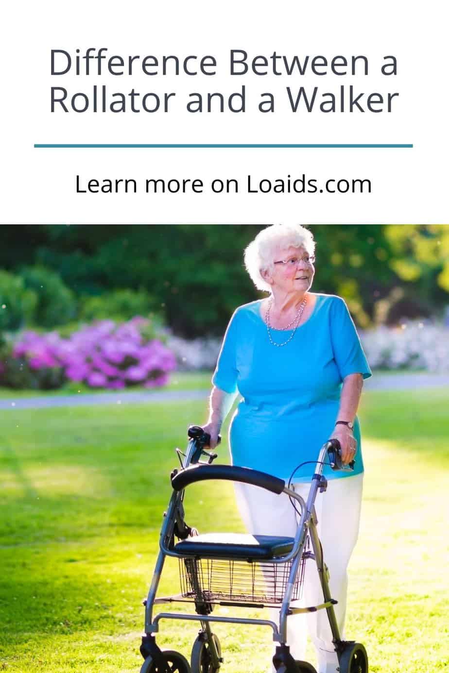 senior woman using a rollator to walk at the park