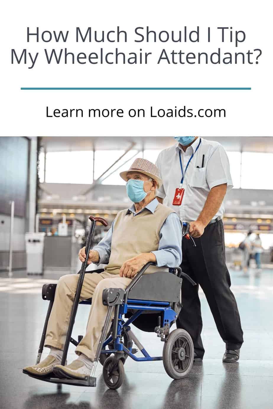 attendant assisting the senior in a wheelchair at the airport