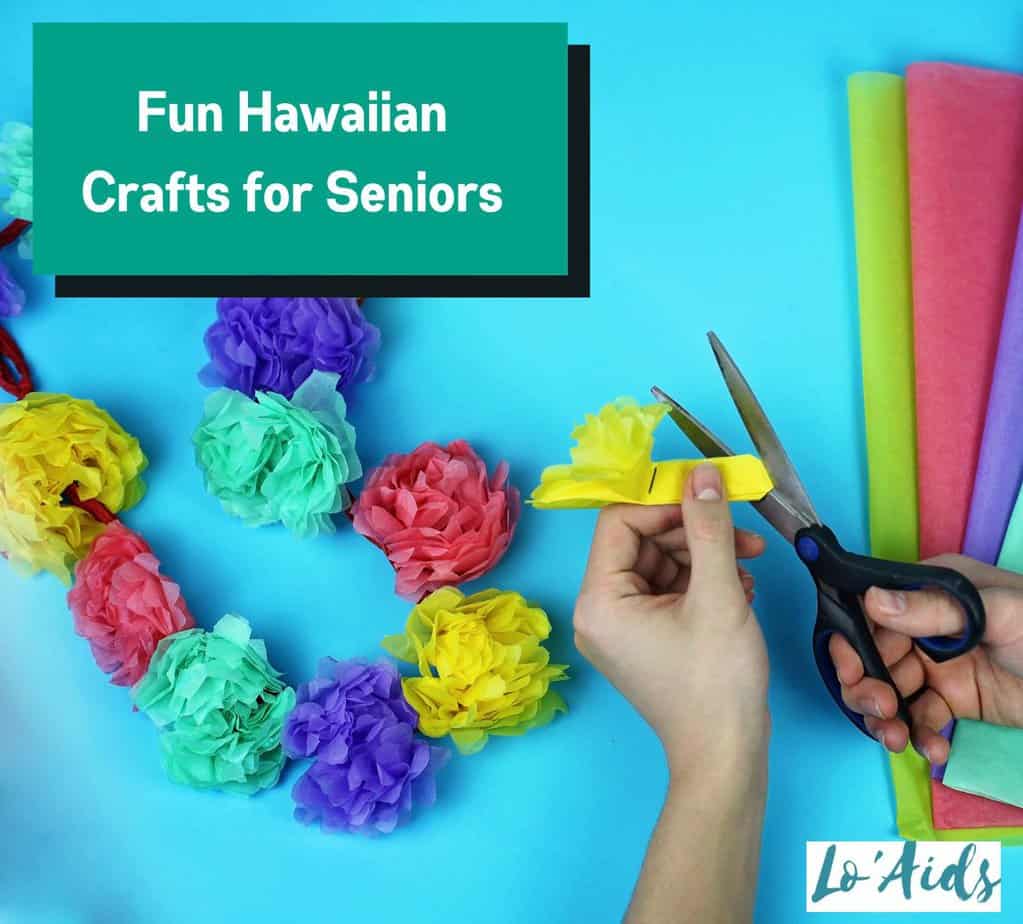 woman creating some colorful paper lei as Hawaiian CRAFTS FOR SENIORS