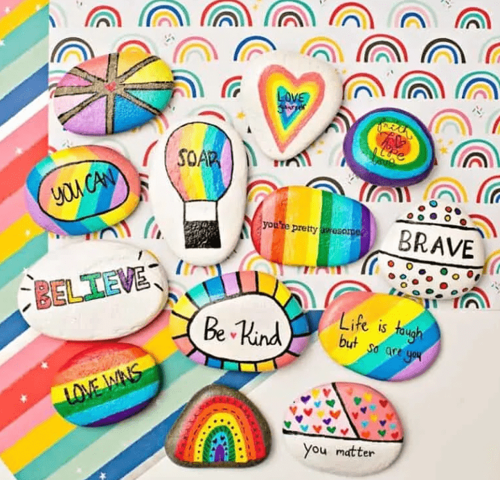 Colorful kindness rocks art project for older people