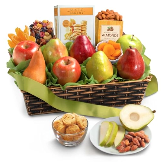 a basket of fruit and snacks
